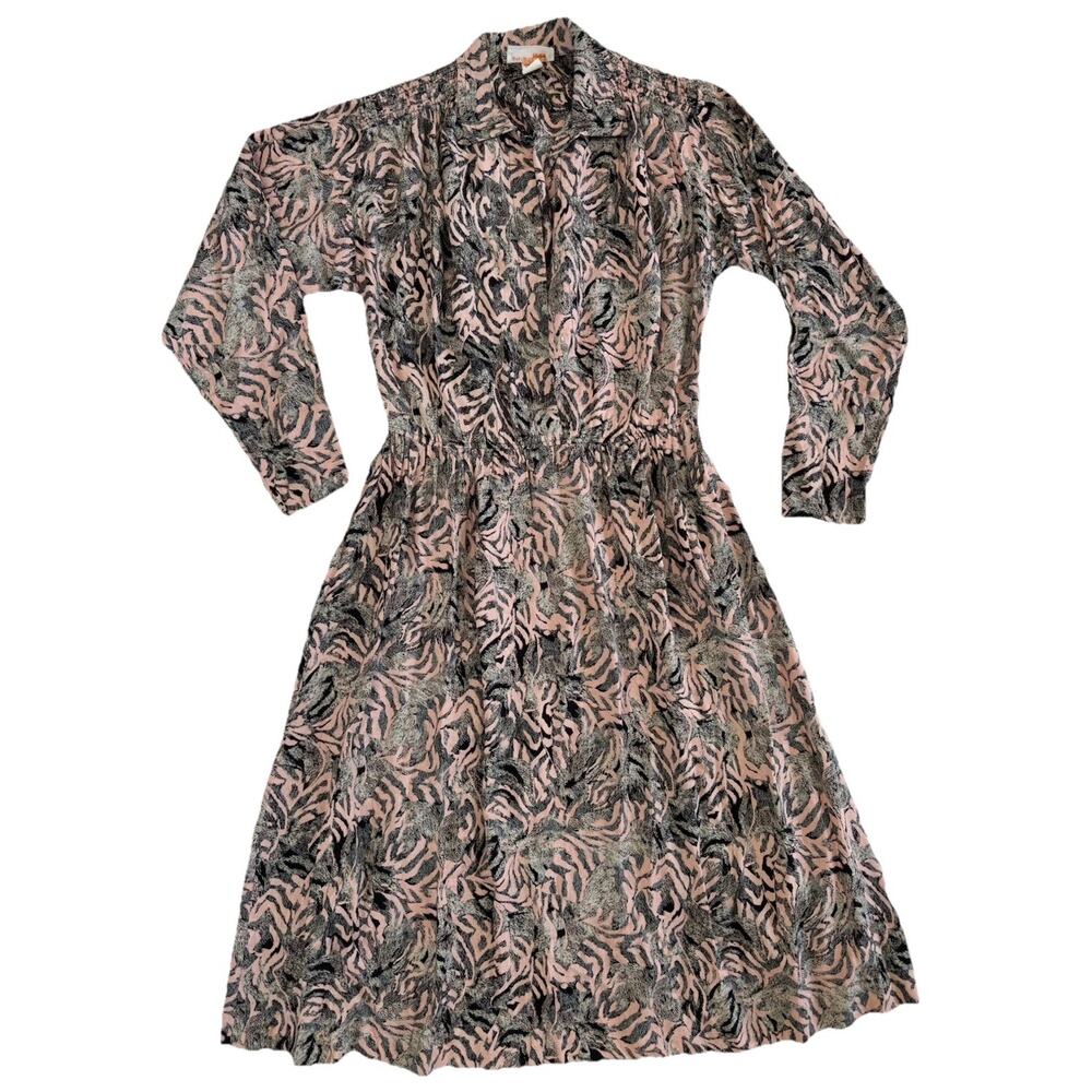 Vintage 90s Union Made in USA David Warren NY Pink Black Maxi Shirt Dress Size 8
